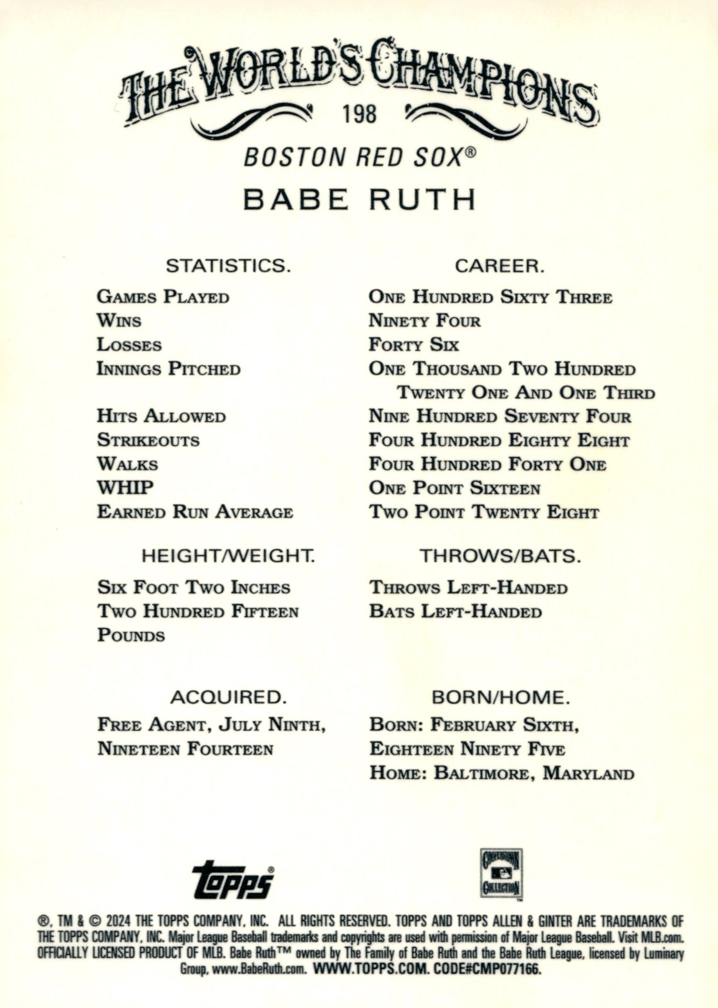 Babe Ruth 2024 Topps Allen & Ginter Chrome #198 - Collector Store LLC