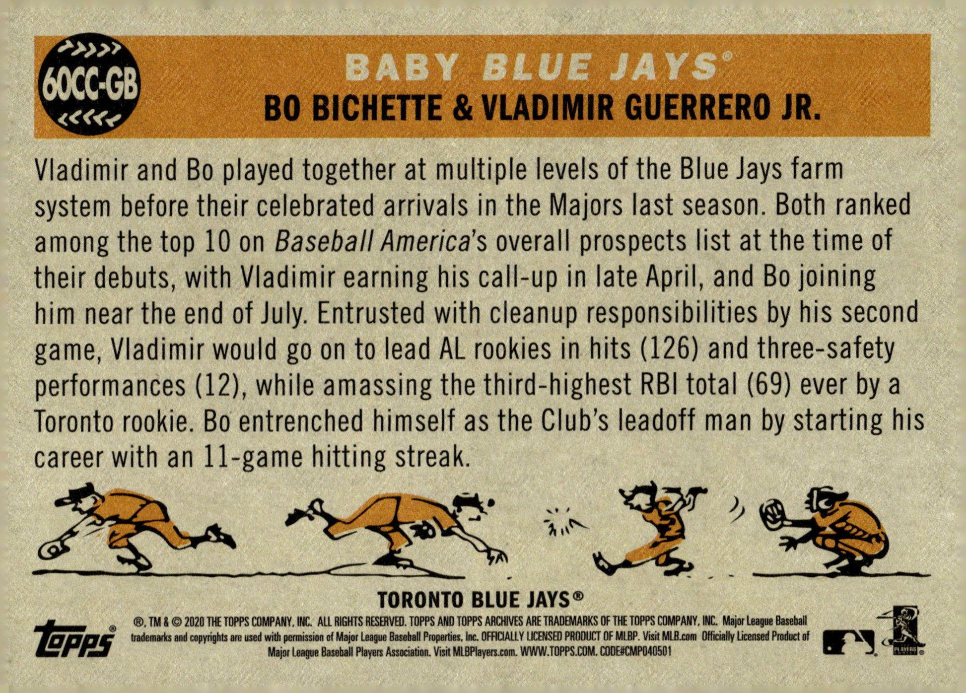 Baby Blue Jays 2020 Topps Archives Bo Bichette / Vladimir Guerrero Jr. #60CC - GB - Collector Store LLC