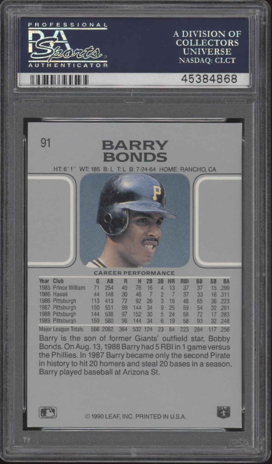 Barry Bonds 1990 Leaf 91 PSA 10 - Collector Store LLC