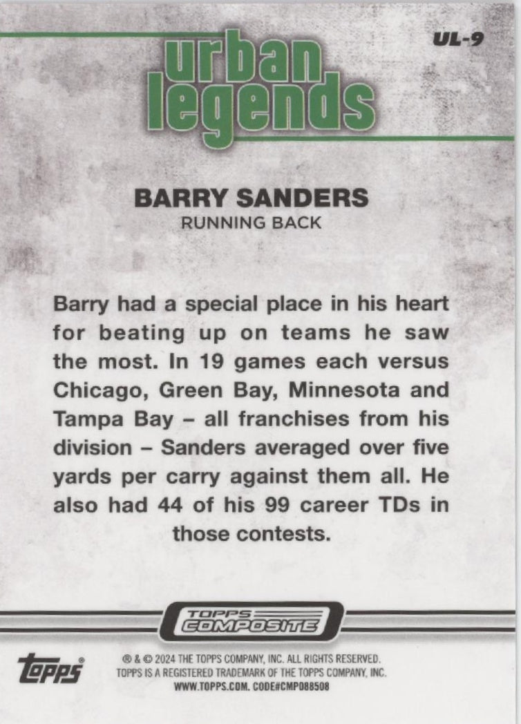 Barry Sanders 2023 Topps Composite Chrome Urban Legends Refractor #UL - 9 - Collector Store LLC