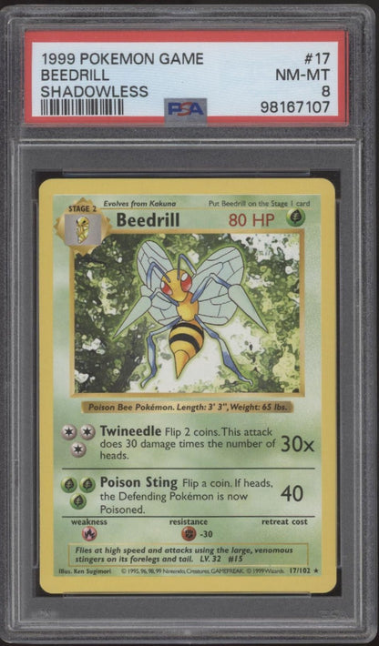 Beedrill Pokemon Base Set Shadowless 17 PSA 8 - Collector Store LLC