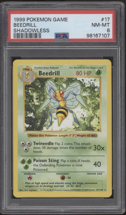 Beedrill Pokemon Base Set Shadowless 17 PSA 8 - Collector Store LLC