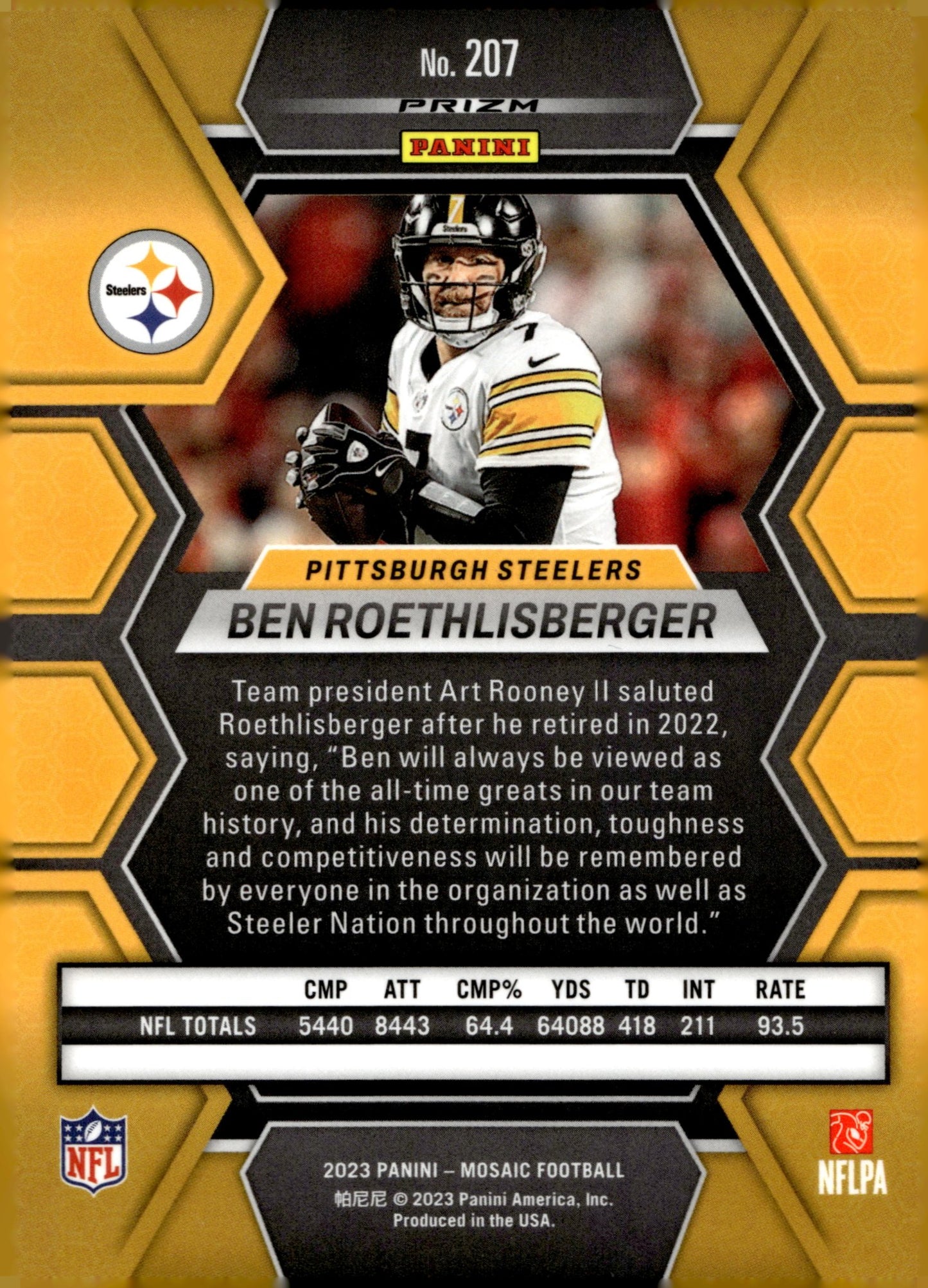 Ben Roethlisberger 2023 Panini Mosaic Pink Prizm #207 - Collector Store LLC