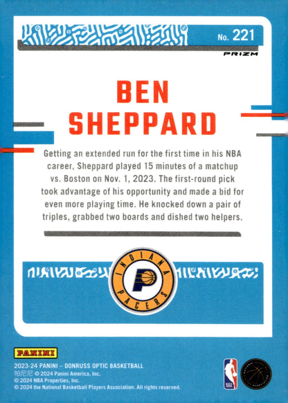 Ben Sheppard 2023 - 24 Panini Donruss Optic Rated Rookie Prizm RC #221 - Collector Store LLC