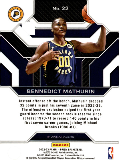 Bennedict Mathruin 2022 - 23 Panini Prizm Emergent RC #22 - Collector Store LLC