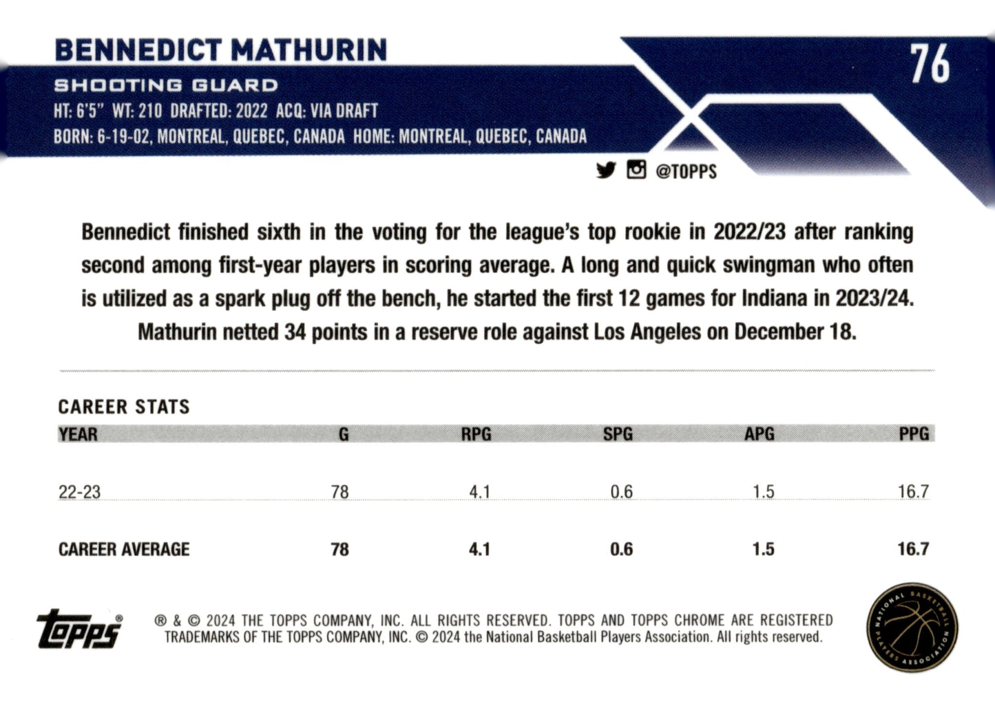 Bennedict Mathurin 2024 Topps Chrome #76 - Collector Store LLC