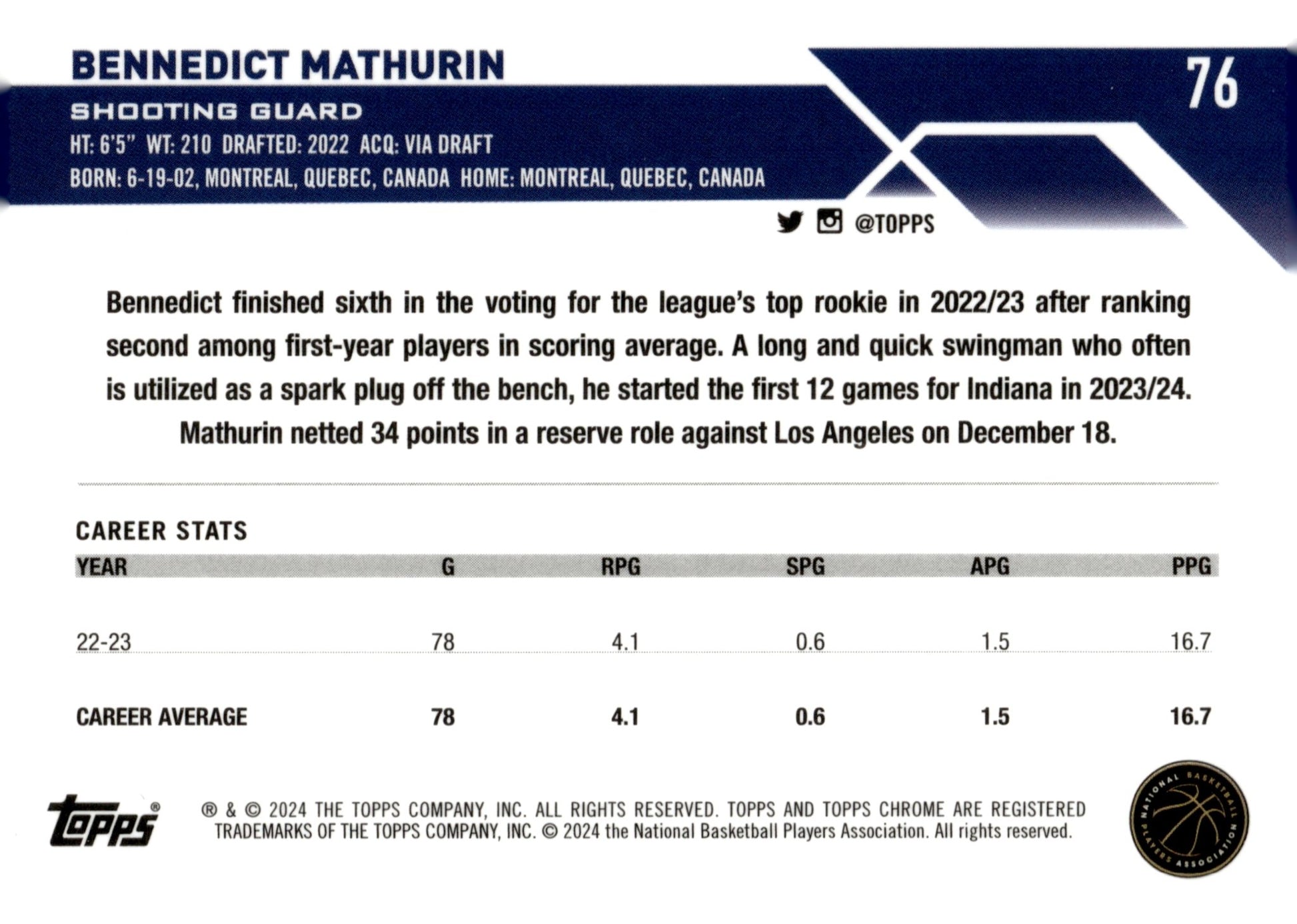Bennedict Mathurin 2024 Topps Chrome #76 - Collector Store LLC