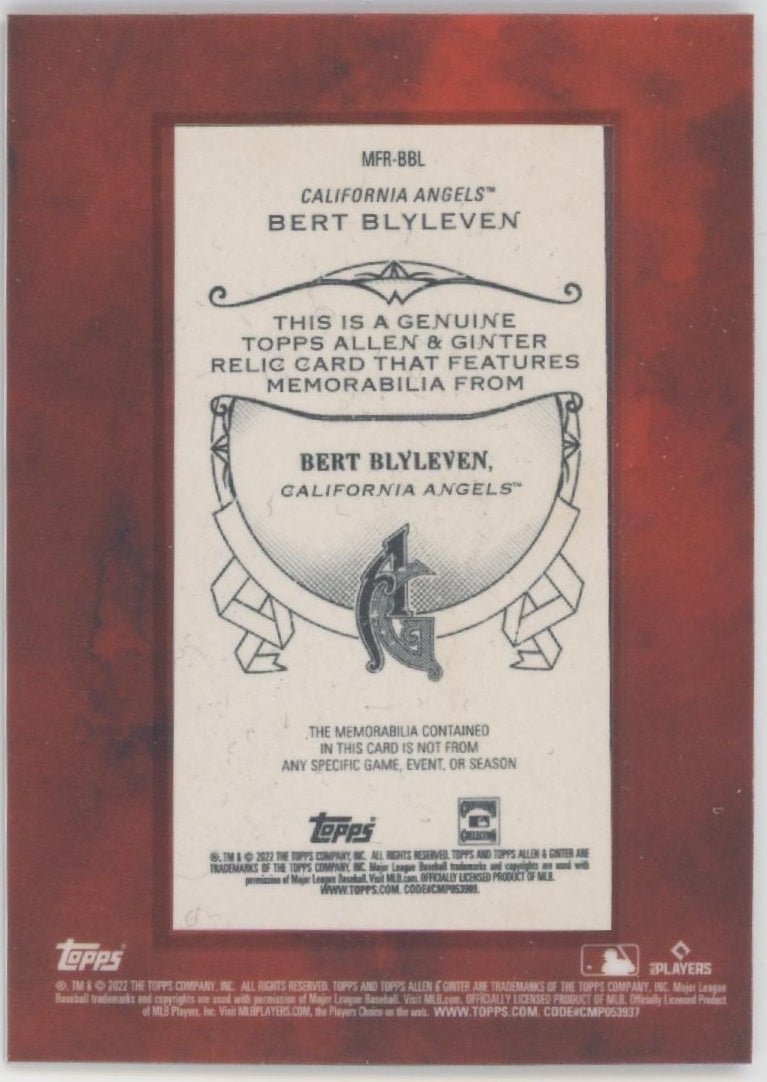 Bert Blyleven 2022 Topps Allen & Ginter Mini Framed Swatch #MFR - BBL - Collector Store LLC
