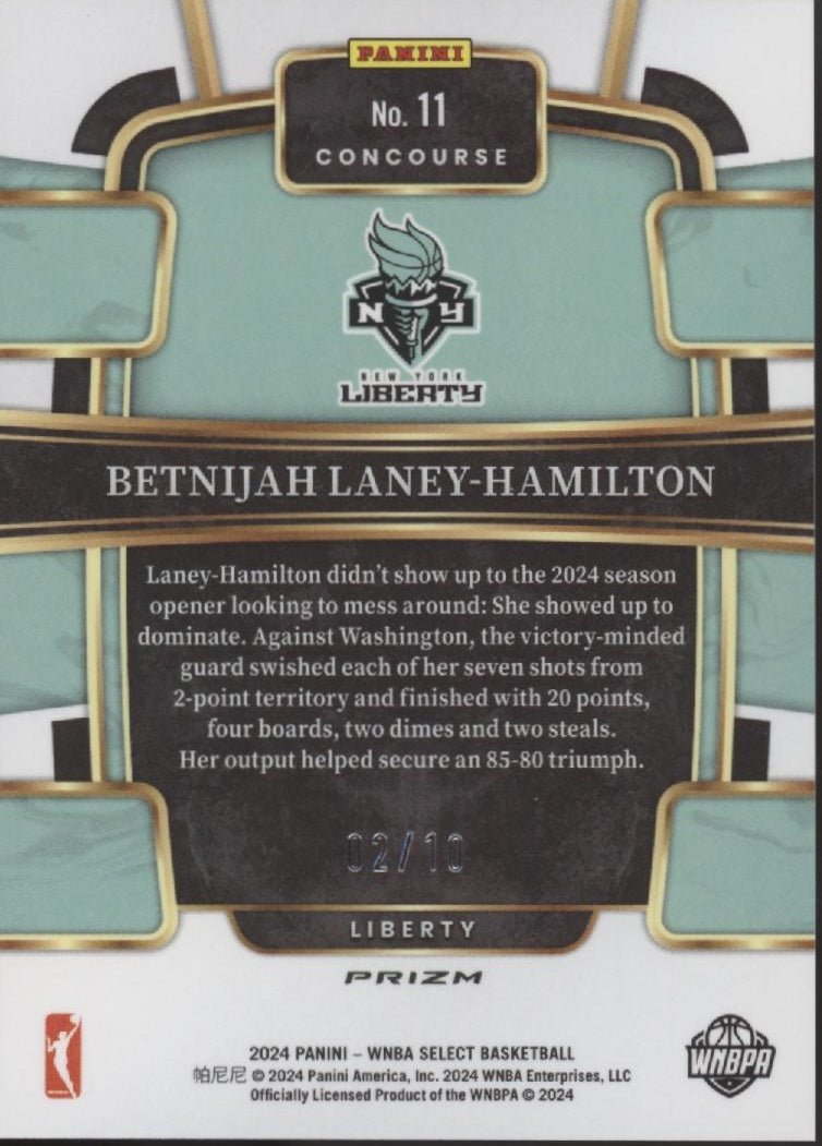 Betnijah Laney - Hamilton 2024 Panini WNBA Select Gold Prizm 02/10 #11 - Collector Store LLC