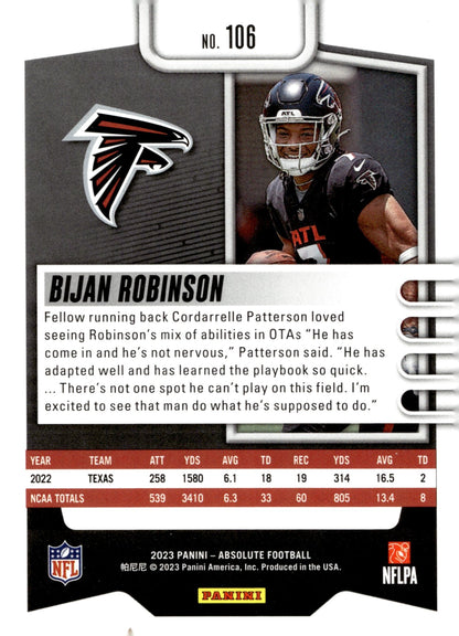 Bijan Robinson 2023 Panini Absolute RC #106 - Collector Store LLC