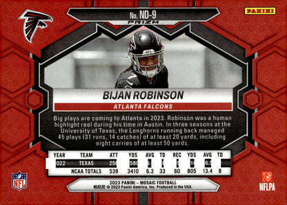 Bijan Robinson 2023 Panini Mosaic NFL Debut Prizm RC #ND - 9 - Collector Store LLC