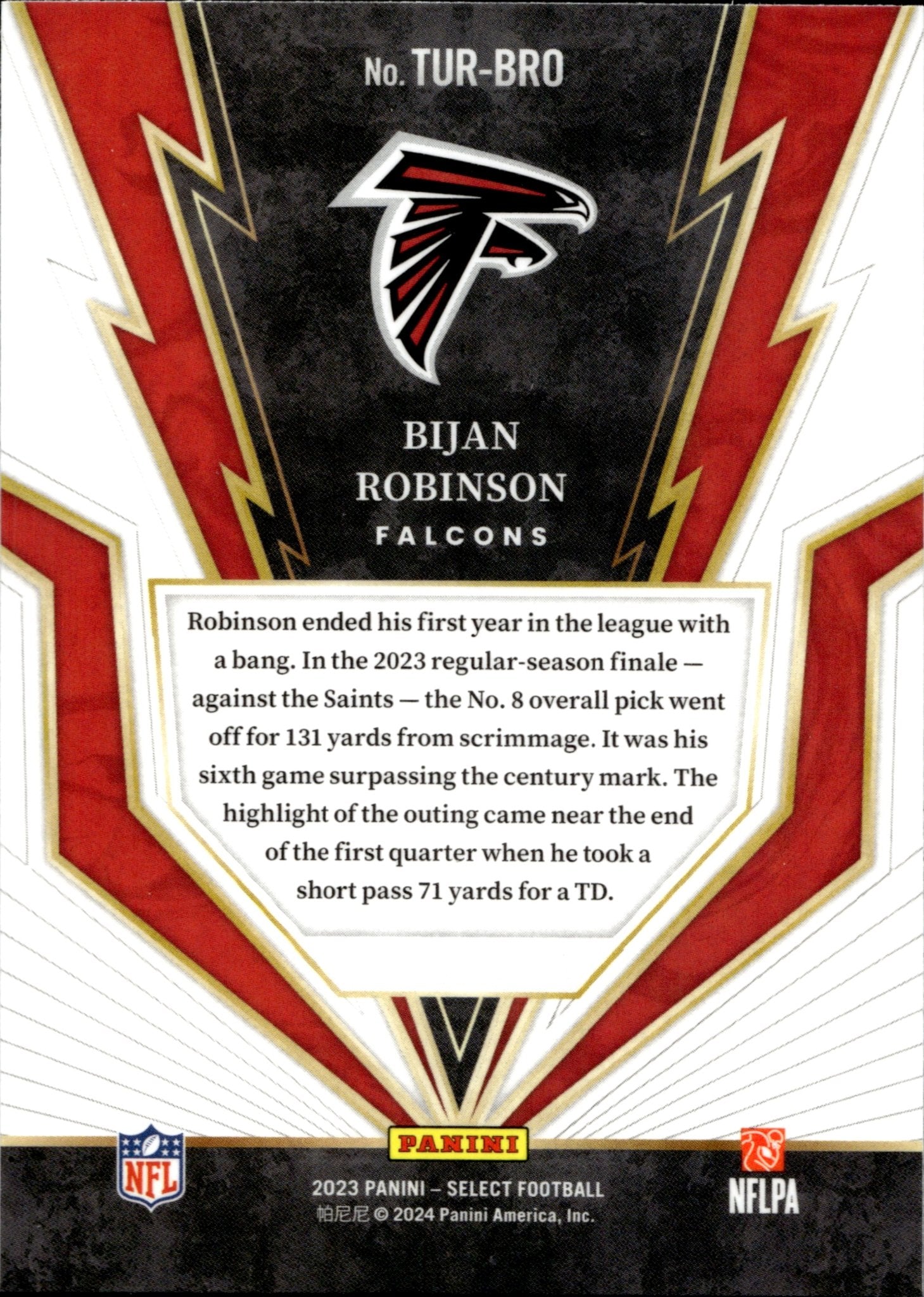 Bijan Robinson 2023 Panini Select Turbo Charged RC #TUR - BRO #1 - Collector Store LLC