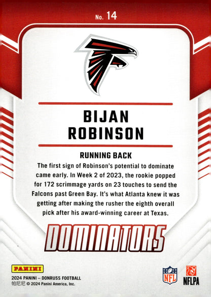 Bijan Robinson 2024 Panini Donruss Dominators #14 - Collector Store LLC