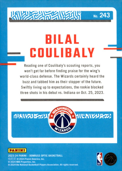 Bilal Coulibaly 2023 - 24 Panini Donruss Optic Rated Rookie RC #243 #2 - Collector Store LLC