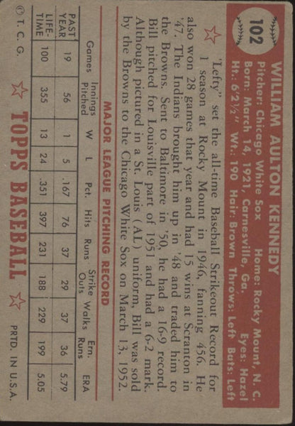 Bill Kennedy 1952 Topps #102 St. Louis Browns GD - Collector Store LLC