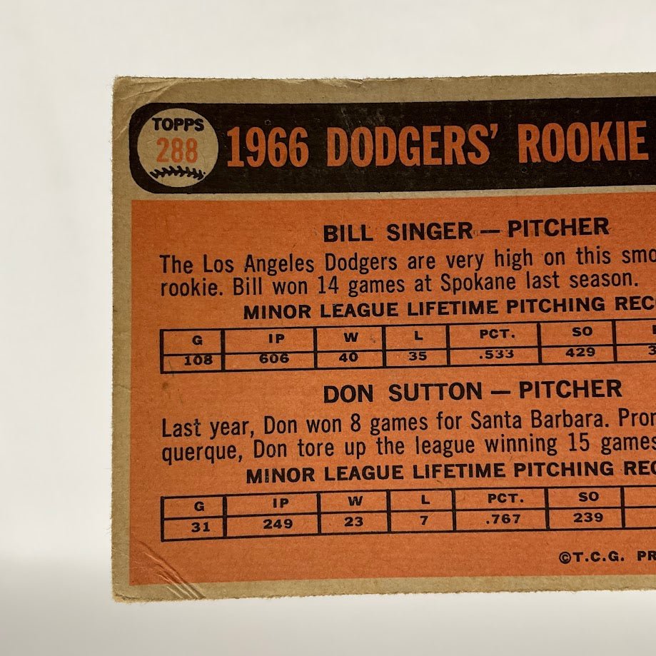 Bill Singer / Don Sutton 1966 Topps Rookie Stars RC #288 GD #2 - Collector Store LLC