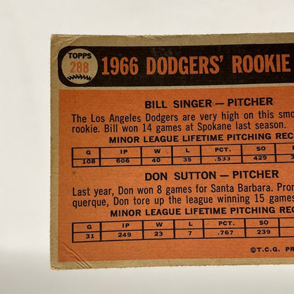 Bill Singer / Don Sutton 1966 Topps Rookie Stars RC #288 GD #2 - Collector Store LLC