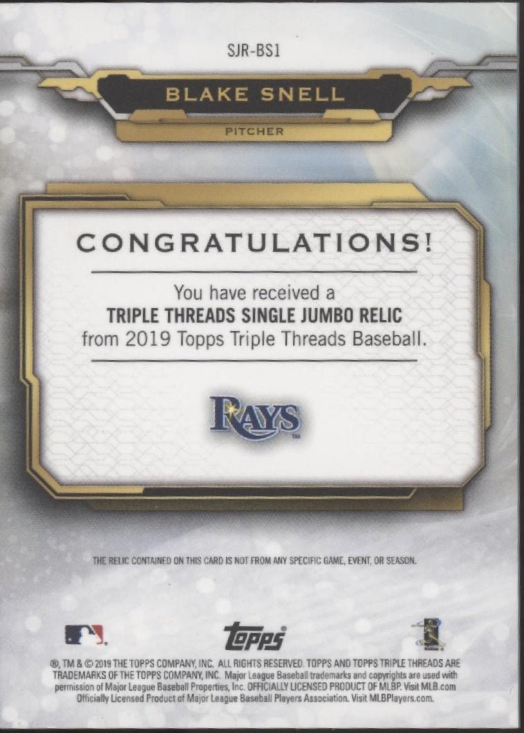 Blake Snell 2019 Topps Triple Threads Swatch 20/36 SJR - BS1 - Collector Store LLC