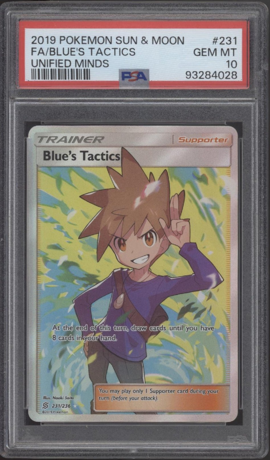 Blue's Tactics Pokemon Unified Minds Full Art #231 PSA 10 - Collector Store LLC