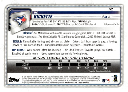 Bo Bichette 2020 Bowman RC 52 - Collector Store LLC