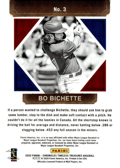 Bo Bichette 2020 Panini Chronicles Timeless Treasures RC 3 - Collector Store LLC