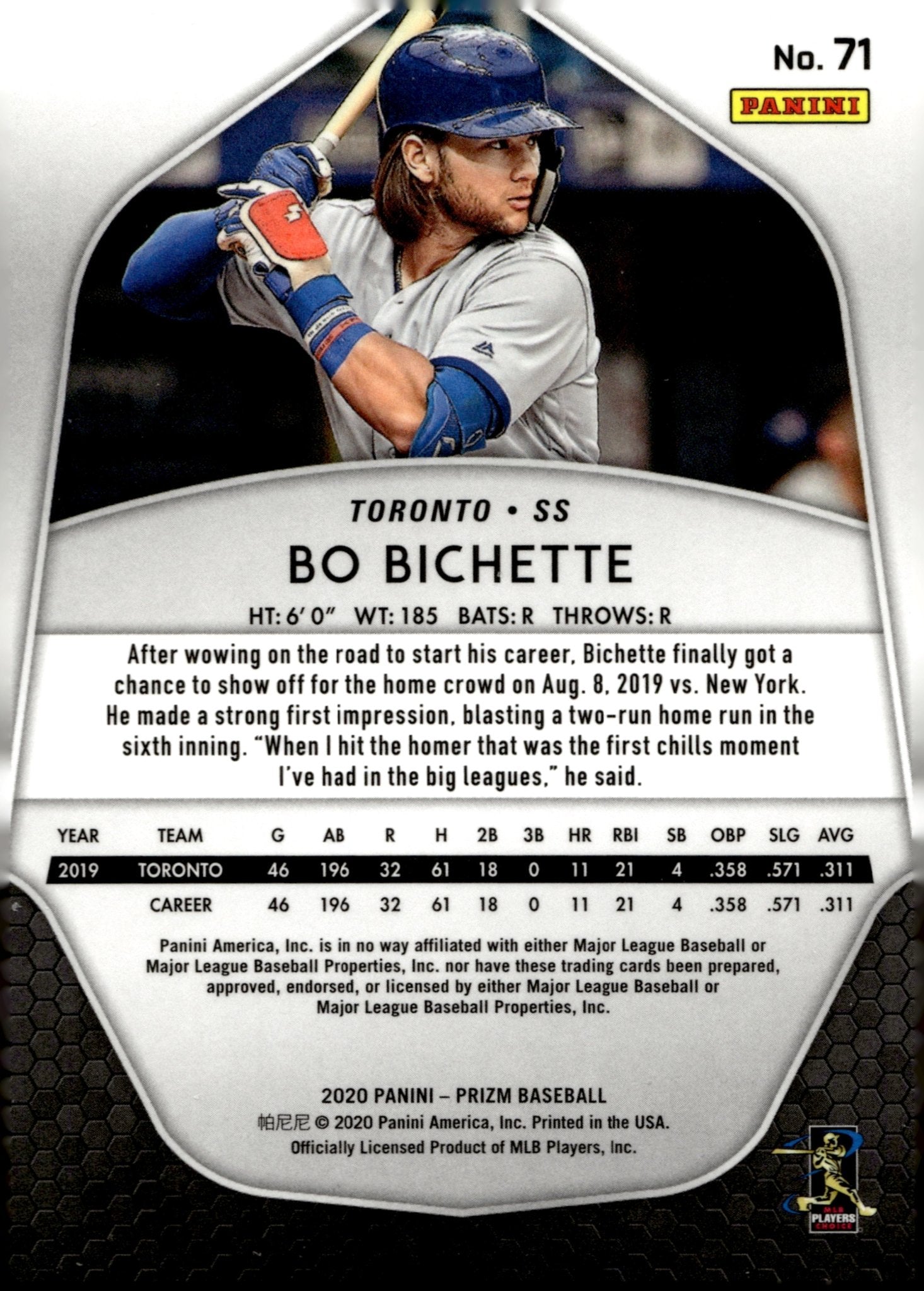 Bo Bichette 2020 Panini Prizm RC 71 2 - Collector Store LLC