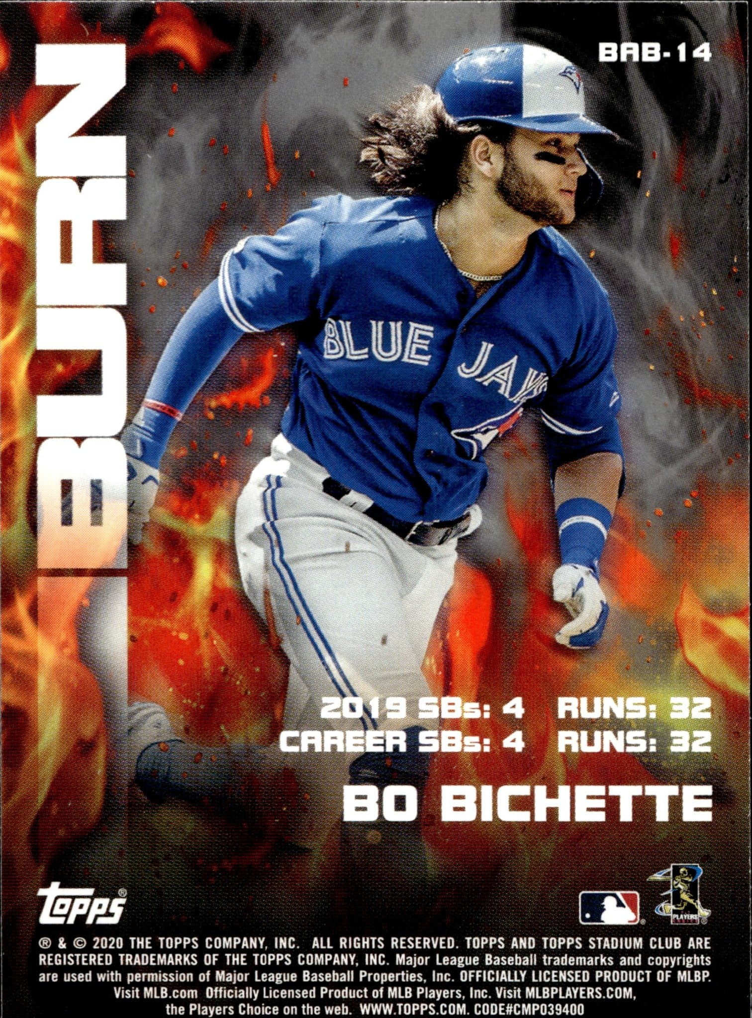 Bo Bichette 2020 Topps Stadium Club Bash & Burn RC BAB - 14 1 - Collector Store LLC