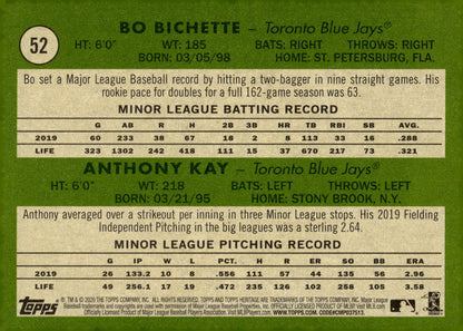 Bo Bichette / Anthony Kay 2020 Topps Heritage RC 52 - Collector Store LLC