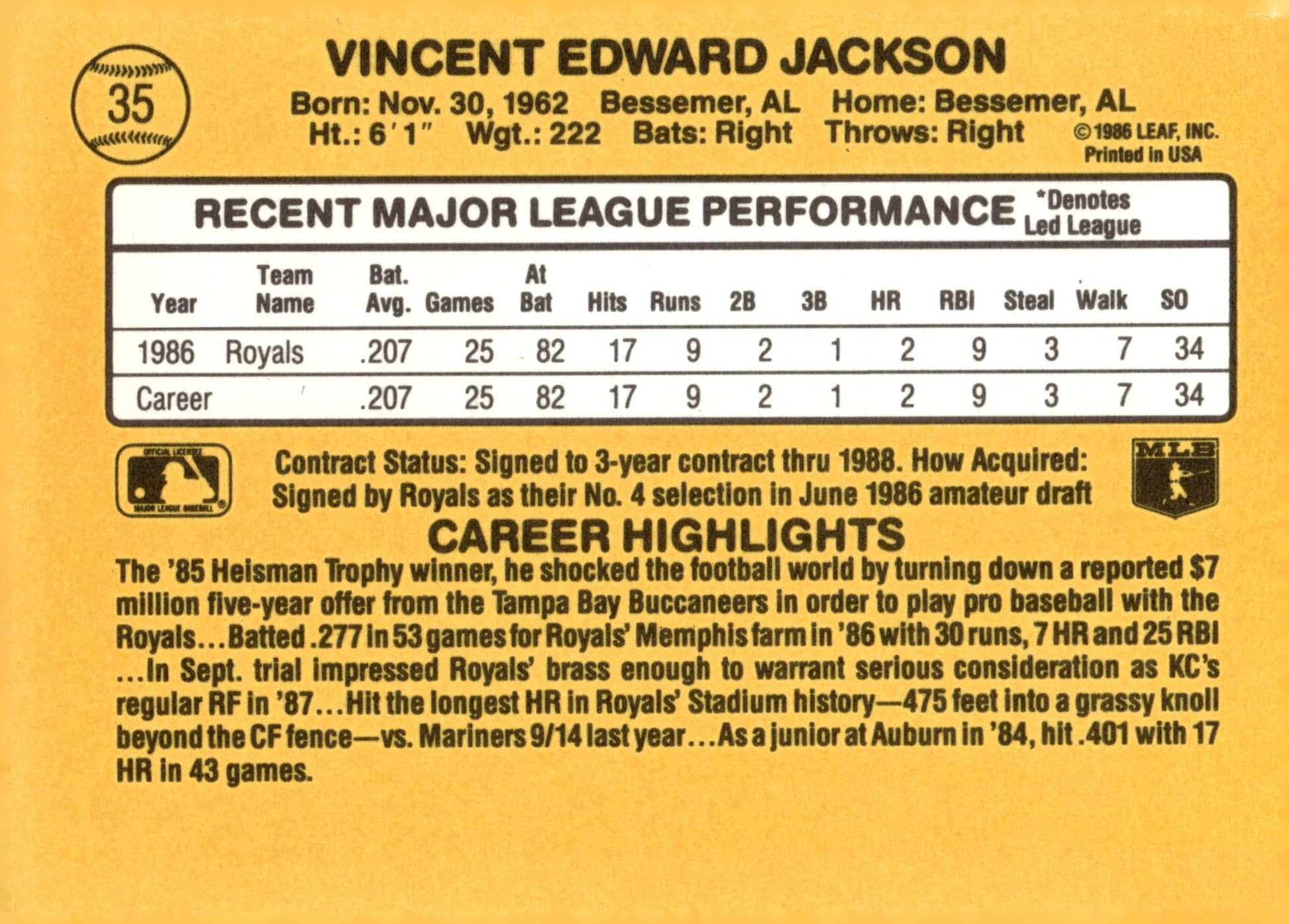 Bo Jackson 1987 Donruss Rated Rookie RC #35 - Collector Store LLC