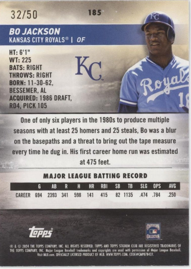 Bo Jackson 2024 Topps Stadium Club Blue 32/50 #185 - Collector Store LLC