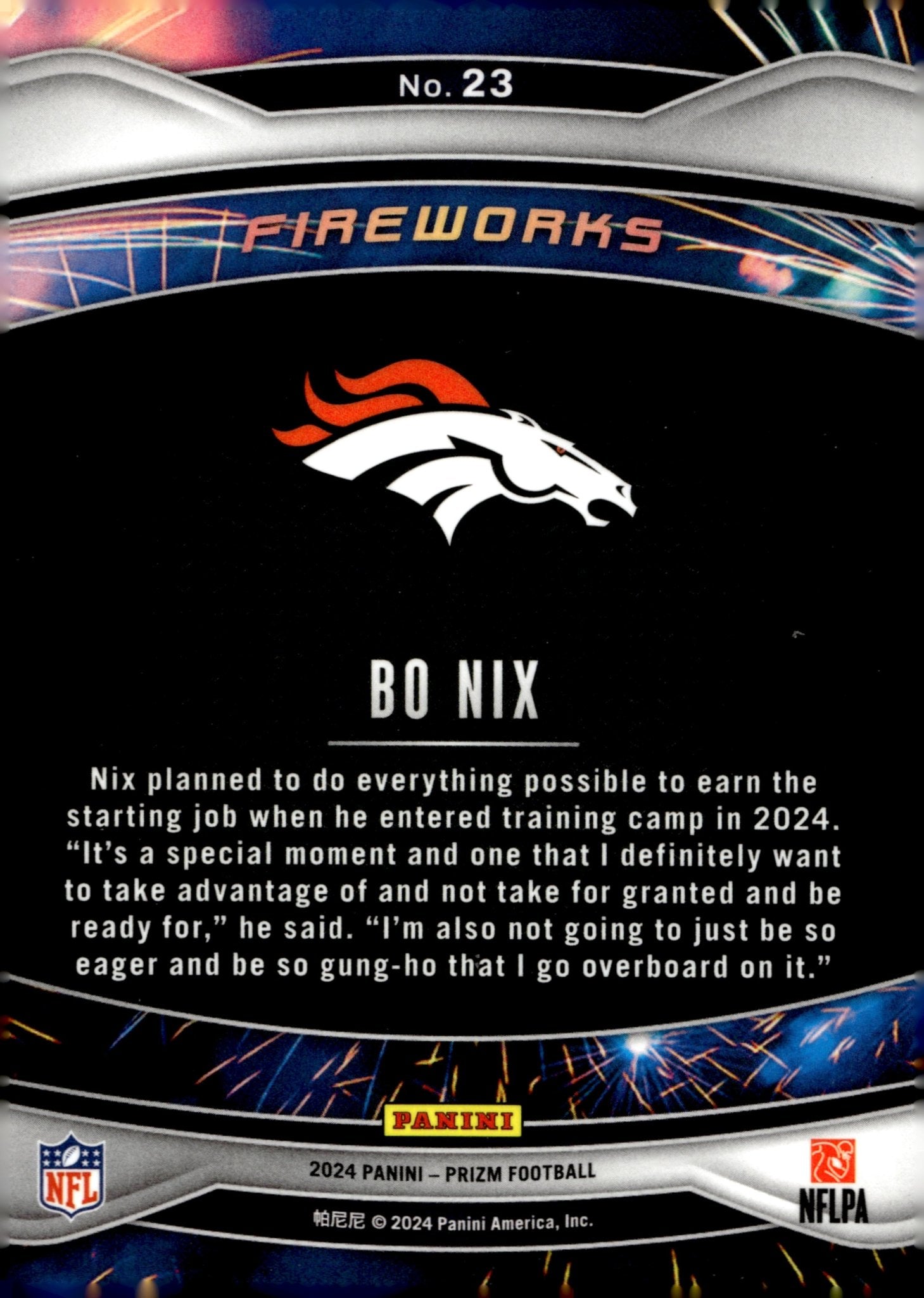 Bo Nix 2024 Panini Prizm Fireworks RC #23 - Collector Store LLC