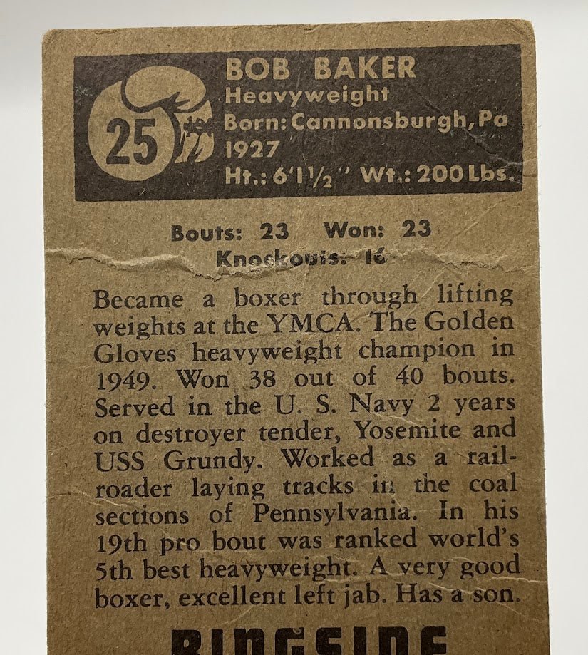 Bob Baker 1951 Topps Ringside #25 VG - Collector Store LLC