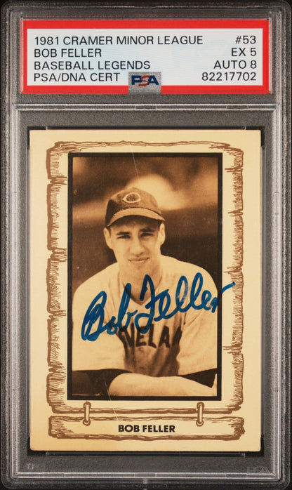 Bob Feller 1981 Crammer Minor League Baseball Legends Auto #53 PSA 5 / 8 (Auto) - Collector Store LLC