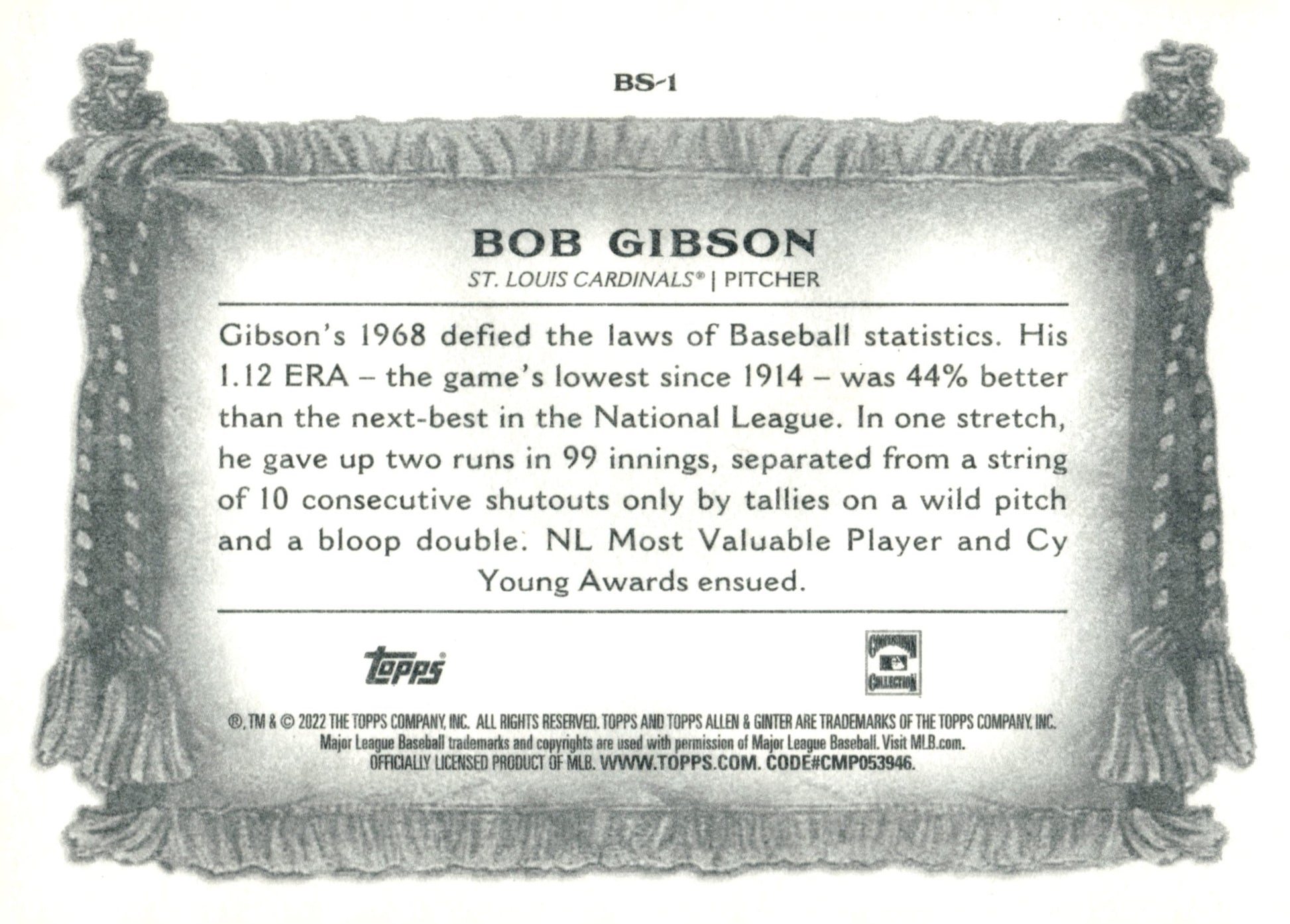 Bob Gibson 2022 Topps Allen & Ginter Banner Season BS - 1 - Collector Store LLC