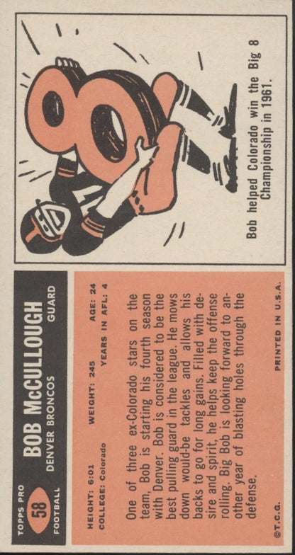 Bob McCullough 1965 Topps Oversized Denver Broncos VG - Collector Store LLC