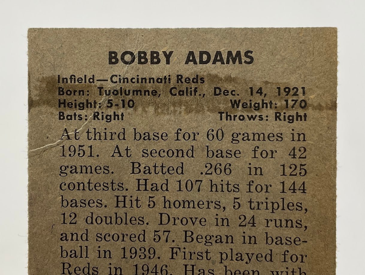 Bobby Adams 1952 Bowman #166 Cincinnati Reds VG - Collector Store LLC