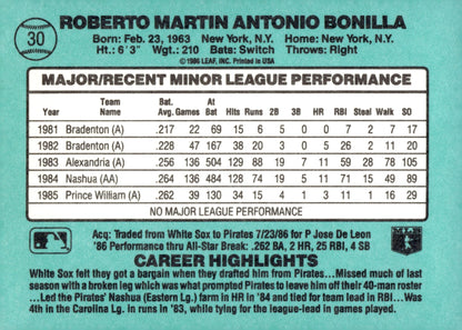 Bobby Bonilla 1986 Donruss The Rookies RC #30 - Collector Store LLC