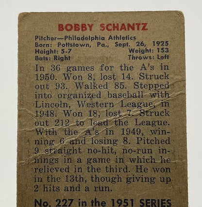 Bobby Schantz 1951 Bowman #227 Philadelphia Athletics GD #1 - Collector Store LLC
