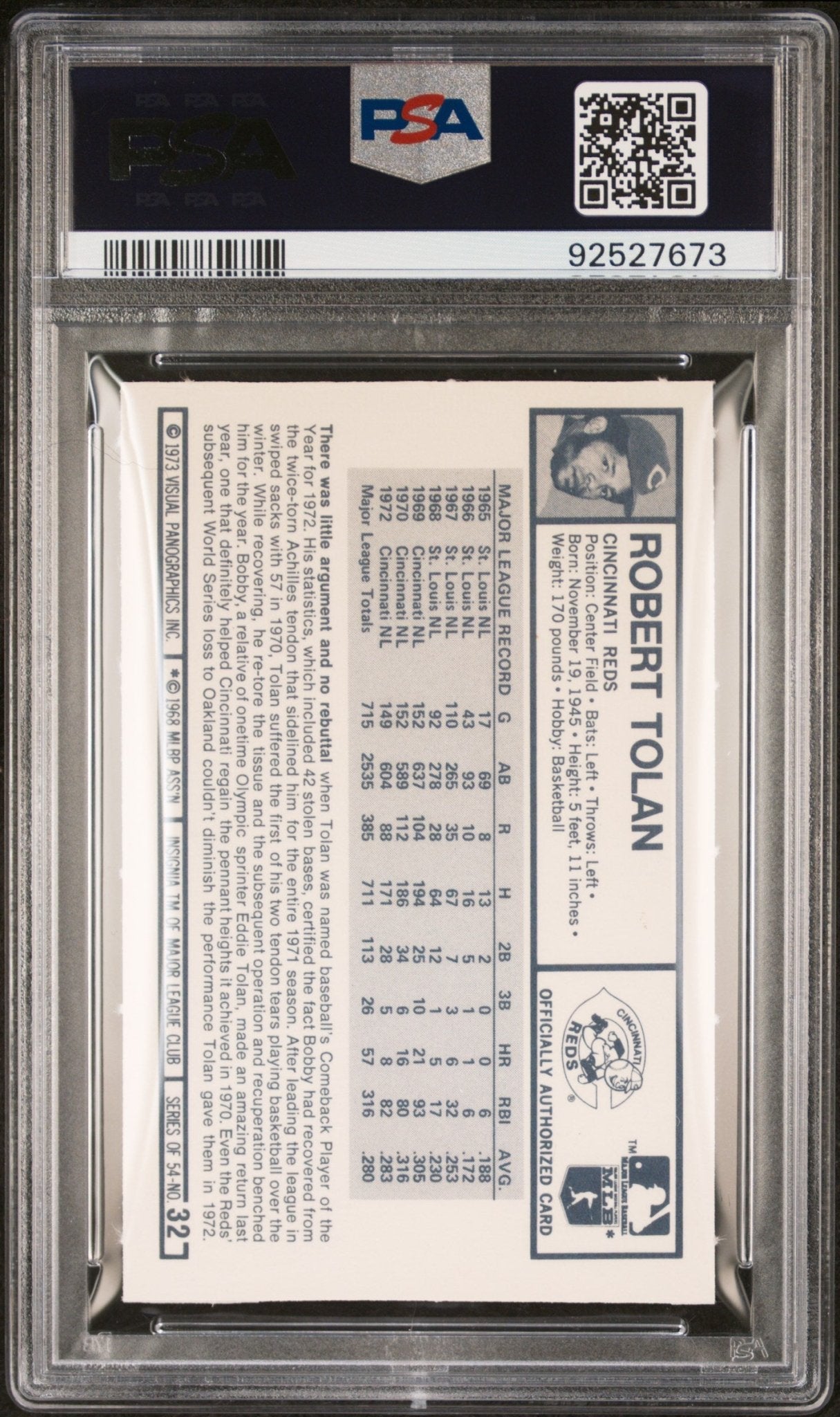 Bobby Tolan 1973 Kellogg's #32 PSA 9 - Collector Store LLC