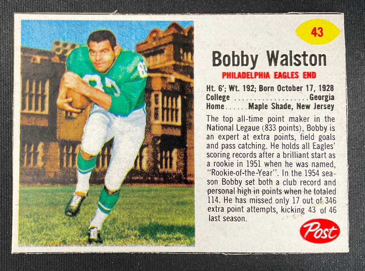 Bobby Walston 1962 Post Cereal Handcut #43 Philadelphia Eagles EX - Collector Store LLC