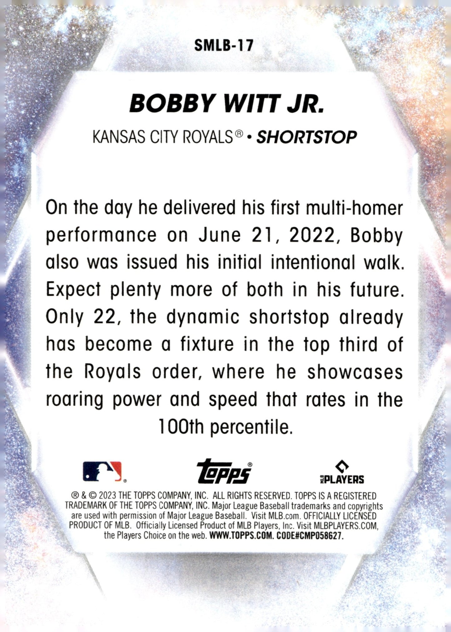 Bobby Witt Jr. 2023 Topps Series 1 Stars of MLB SMLB - 17 1 - Collector Store LLC