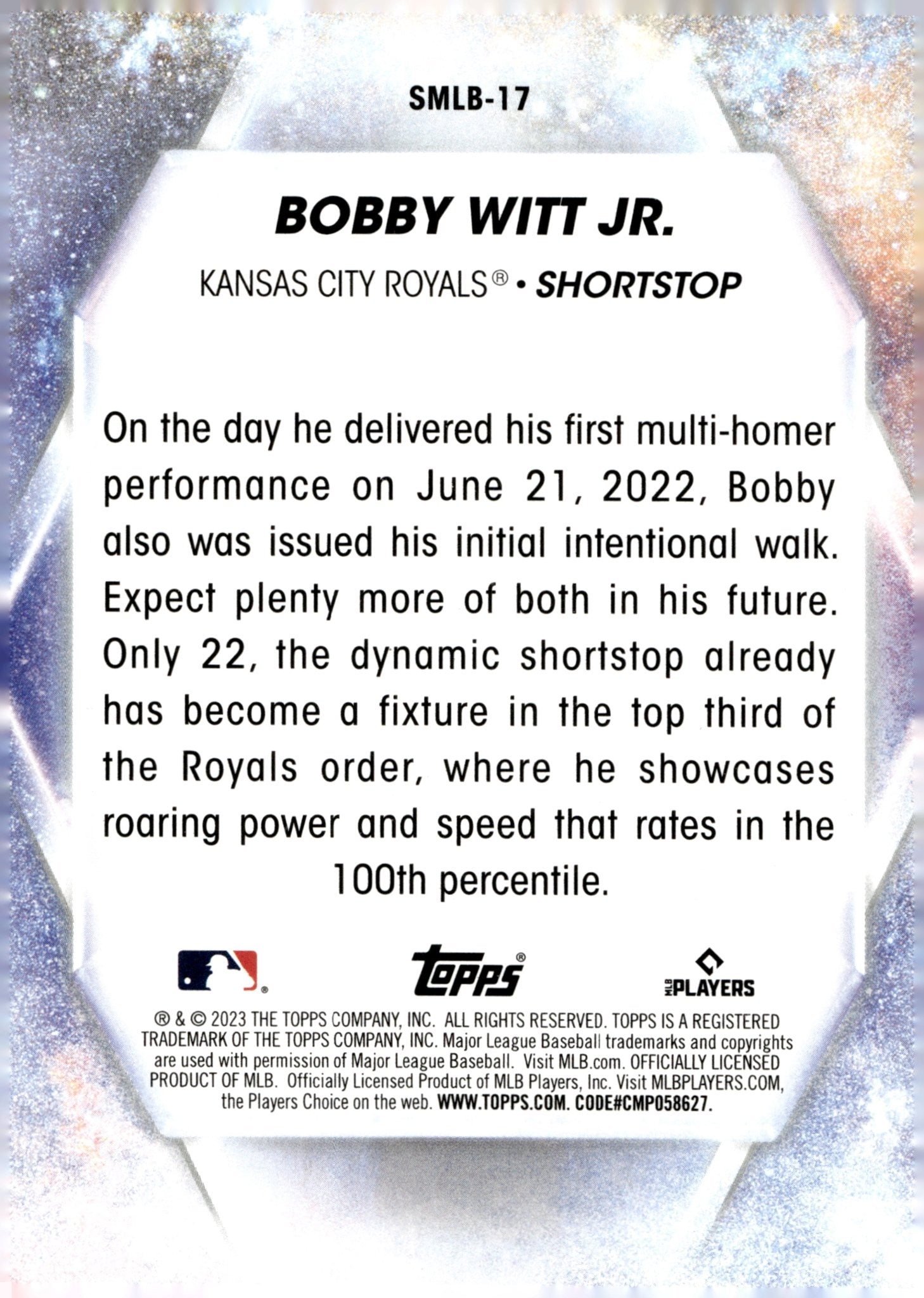 Bobby Witt Jr. 2023 Topps Series 1 Stars of MLB SMLB - 17 2 - Collector Store LLC