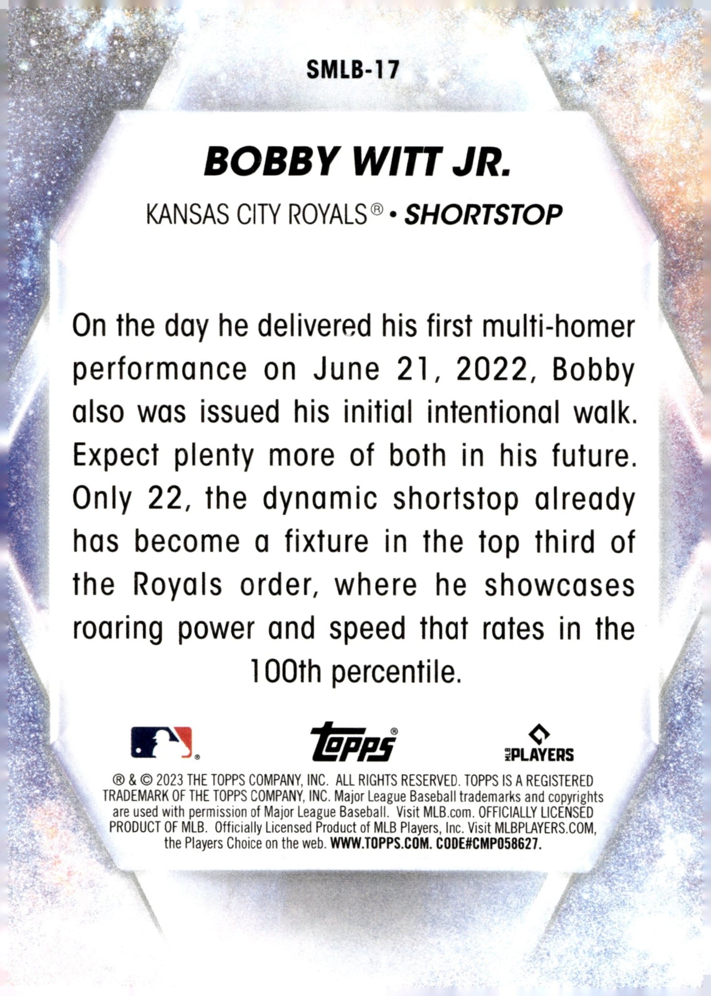 Bobby Witt Jr. 2023 Topps Series 1 Stars of MLB SMLB - 17 3 - Collector Store LLC
