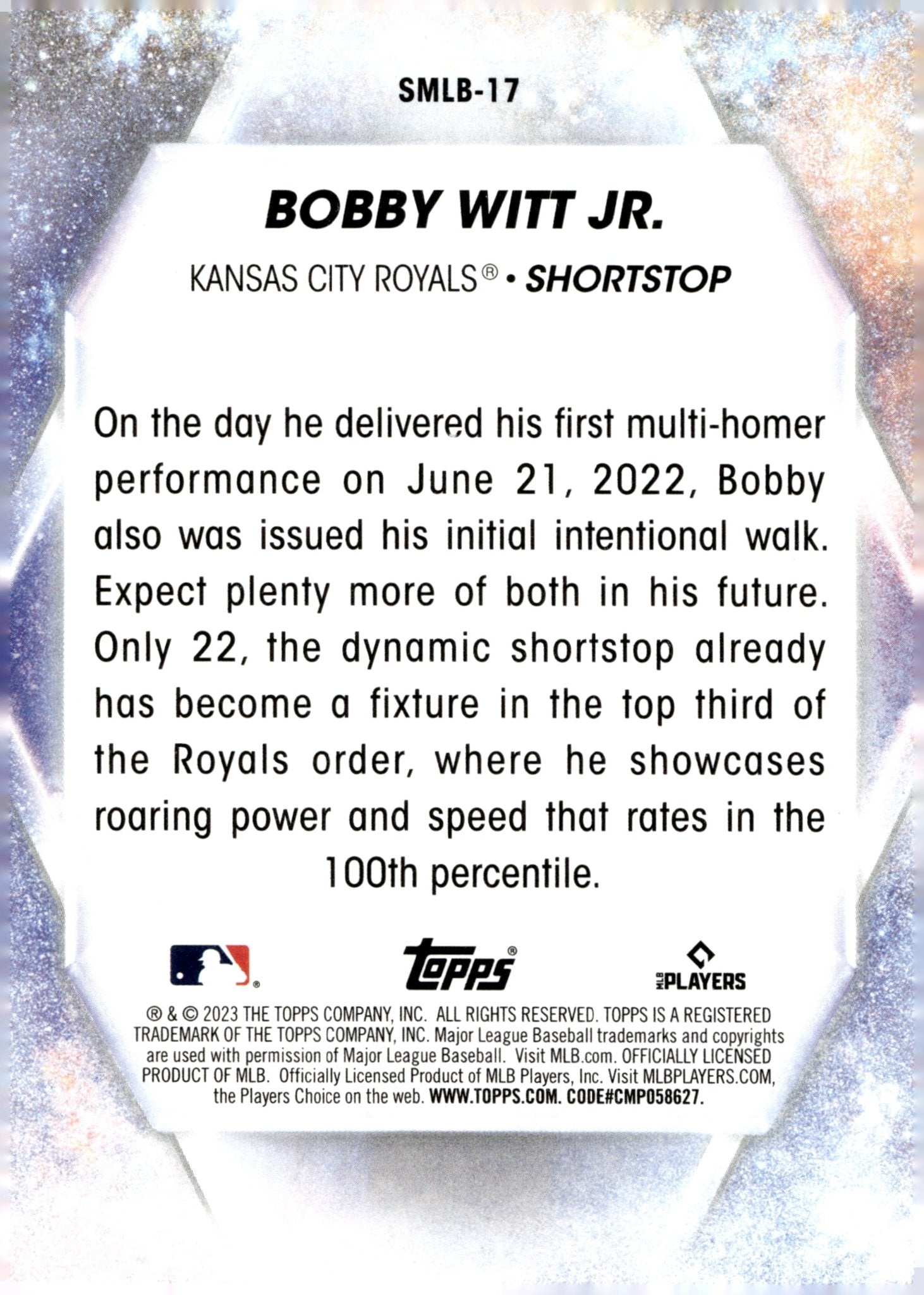 Bobby Witt Jr. 2023 Topps Series 1 Stars of MLB SMLB - 17 3 - Collector Store LLC