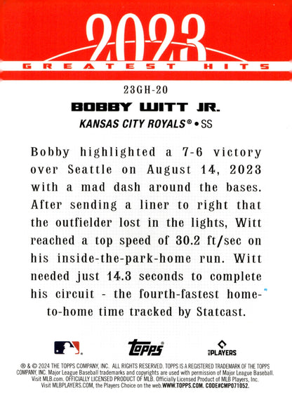 Bobby Witt Jr. 2024 Topps Series 1 2023 Greatest Hits 23GH - 20 - Collector Store LLC