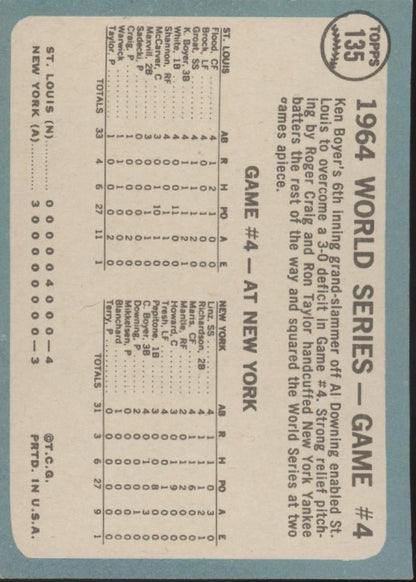 Boyer's Grand Slam 1965 Topps Ken Boyer 135 St. Louis Cardinals EX - Collector Store LLC