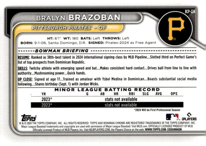 Bralyn Brazoban 2024 Bowman Chrome Mojo Refractor #BCP - 224 - Collector Store LLC