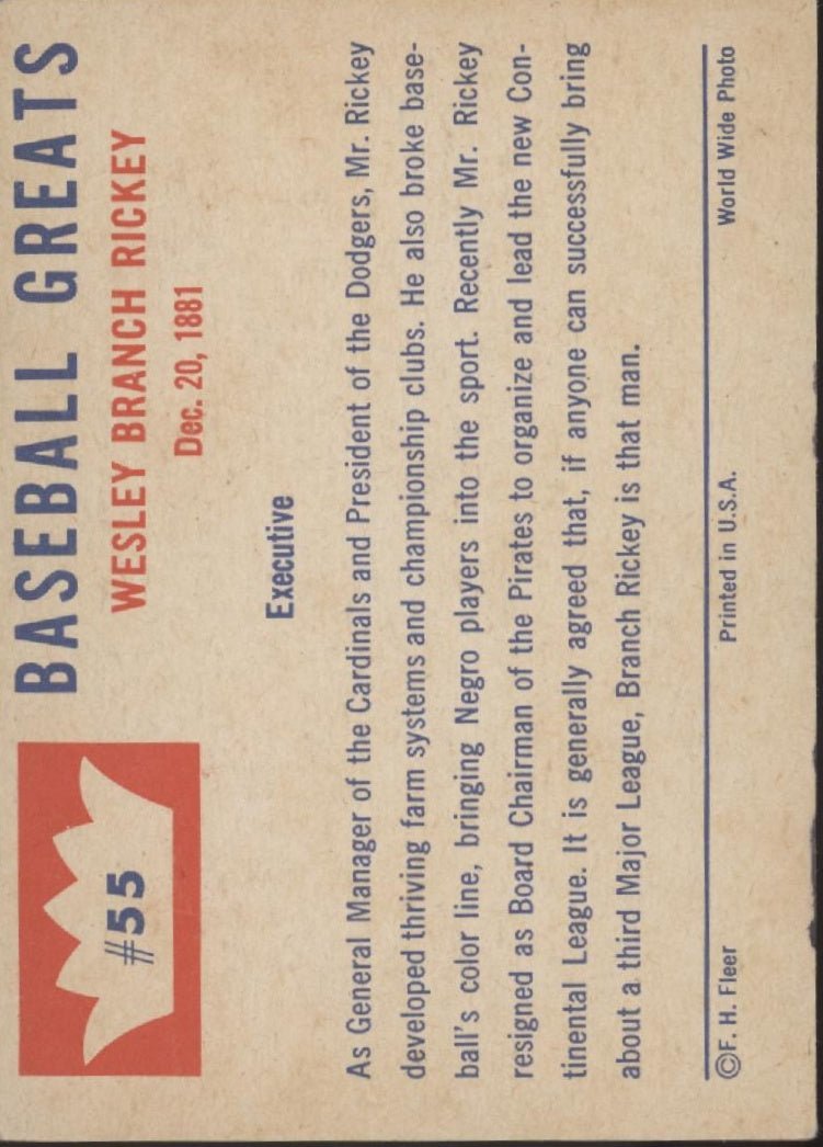 Branch Rickey 1960 Fleer Greats #55 EX - NM - Collector Store LLC