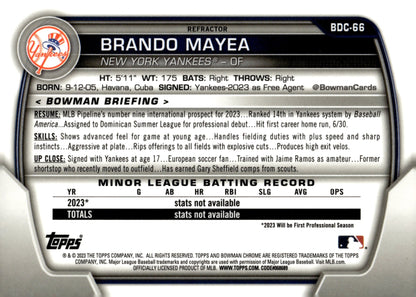 Brando Mayea 2023 Bowman Chrome Refractor BDC - 66 - Collector Store LLC