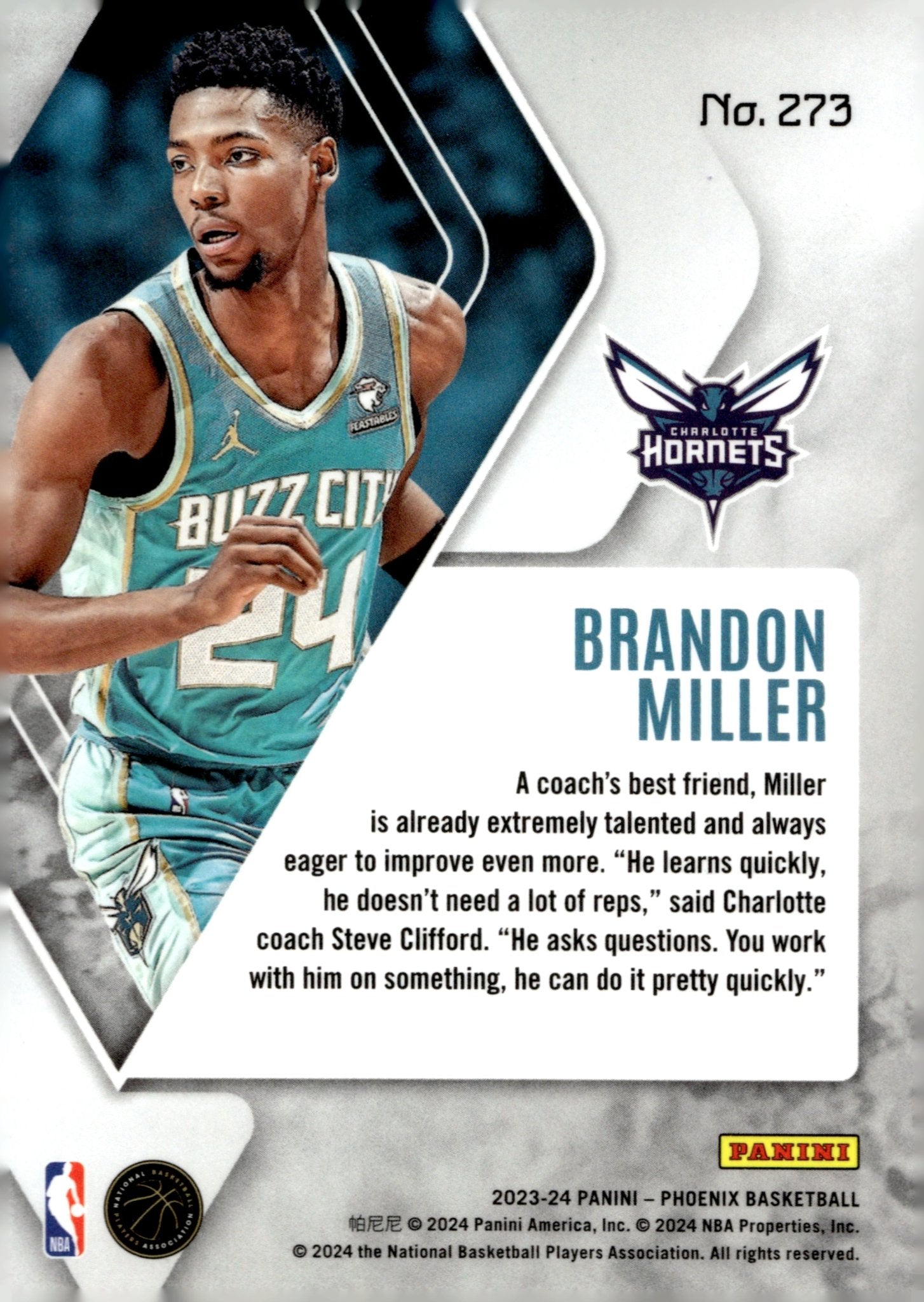 Brandon Miller 2023 - 24 Panini Phoenix Ice Prizm RC #273 - Collector Store LLC